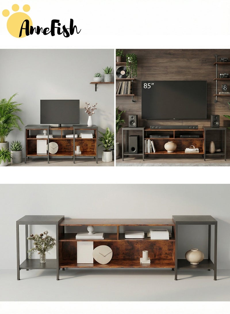 AnneFish 120-195cm Retractable TV Stand For Up To 85 Inch TV Cabinet Table With Open Shelves Modern Entertainment Center And Industrial TV Media Console Table For Home Living Room - Image 4